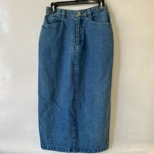 Vintage Mountain Lake Long Denim Maxi Jean Skirt